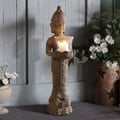 21.9" Brown Resin Garden Buddha Statue With Candle Holder Outdoor Sculpture Decor Art