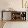 1200mm Walnut Storage Sideboard Cabinet Extendable Wood Buffet Foldable Dining Table