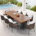 9 Pieces 94.5'' Outdoor Rectangle Teak Dining Set for 8 Person with 8 Rattan Chairs