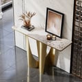 47" Art Deco White & Gold Console Table with Sintered Stone Top & Stainless Steel Base