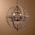 5-Light Retro Globe Weathered Wood Chandelier Crystal Accents
