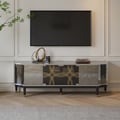 70.8" Mid-century Modern Black & Silver Antique Mirror TV Stand Glass Doors
