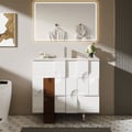 35" Freestanding Bathroom Vanity with Ceramics Undermount Sink in White & Walnut