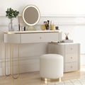 Oboval Modern Makeup Vanity Table with Side Cabinet 4 Drawers & Faux Marble Top in White