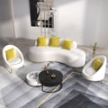 White Velvet Upholstered Curved Sofa Living Room Set of 3 with Pillows Chairs & 3-Seater