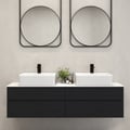 60" Black Floating Bathroom Vanity Set with Faux Marble Top & Double Ceramic Vessel Sink