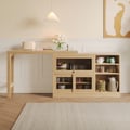 1200mm Natural Storage Sideboard Cabinet Extendable Wood Buffet Foldable Dining Table
