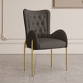 Oakic  Dark Grey PU Leather Upholstered Dining Chair Tufted Wingback Chair with Arm
