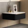 Modern Black Floating Nightstand 1 Drawer Bedside Table with Sintered Stone Top