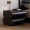 Humply Modern Black Leather Smart Nightstand with Wireless Charger Drawers Set of 2