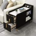 Modern Black Narrow Side Table Sintered Stone Top End Table Speaker & USB Port