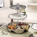 3 Tier White & Silver Fruit Bowl Ceramic Irregular Serving Tray Decor Cupcake Stand