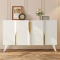 59" Modern White Sideboard Buffet with Doors Curved Credenza Adjustable Shelves