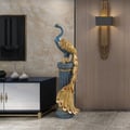 27.6" Large Glam Peacock Floor Sculpture Decor Art Living Room Bedroom in Blue & Gold