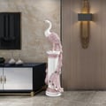 Grande sculpture de sol en forme de paon glam, 700 mm, décoration artistique, salon et chambre à coucher, en blanc et rose
