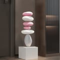 30.7" Abstract Geometric Fiberglass & MDF Stacked Stone Floor Sculpture Light Decor Art