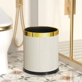 Gold & White Round Trash Can Open Top PU Leather & Metal Garbage Can for Bathroom