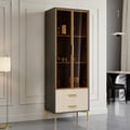 Modern Gray Bar Cabinet with Glass Doors & 2-Drawer Storage Home Bar Cabinet