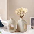 2 Pieces Khaki Resin Flower Vase Set Japandi Abstract Decor Art Living Room Bedroom