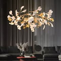 Martly 8-Light Art Deco Ginkgo Leaves Chandelier White & Gold Metal Ceiling Light