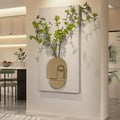 3D Abstract Natural Sandstone Handmade Sculpture with Artificial Plants Wall Decor
