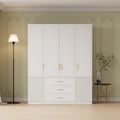 Modern Luxury White Wide Armoire Clothes Cabinet with 3 Drawers & 6 Doors