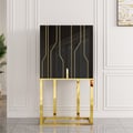 Modern Glossy Black Bar Cabinet with Door Storage Home Bar Cabinet Stainless Steel