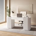 Modern White Standing Computer Desk with 2 Doors and Storage Office Desk