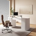 Modern White Standing Computer Desk with 2 Doors and Storage Office Desk (59.8" )