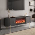 78.7" Modern Black Electric Fireplace TV Stand Sintered Stone Top with Remote Control