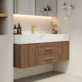 Modern Walnut 1000 mm Wall Mounted Bathroom Cabinet with Stone Finish