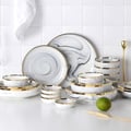 Modern Dinnerware 18-Piece White&Gray Ceramic Dinnerware Gold Rim