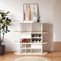 1200mm White Oval Bar Table with Wine Rack Glass Holder Liquor Tier Storage 2-Drawer