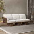 97" Walnut Japandi Solid Wood Living Room Sofa 3-Seater Cotton & Linen Upholstery