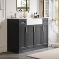 48" Black Freestanding Single Farmhouse Sink Bathroom Vanity with Stone Top