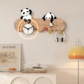4-Hook Wall Mounted Decorative Panda Coat Rack with 25cm LED Acrylic Clock