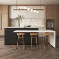 2050mm-2680mm Extendable Black Kitchen lsland with Doors&Drawers Marble Pattern Top