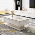 Gapn 51" White Rectangular Coffee Table with Storage 4 Drawers Tempered Glass Top