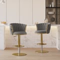 Set of 2 Modern Adjustable Swivel Bar Stools or Counter Stools with Upholstery Gray