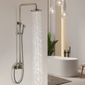 Antique Brass Exposed Wall Mount Shower System with 8" Rain Shower Head and Hand Shower