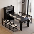 Modern Extendable Black Dining Table with Storage Rectangle Sideboard Glass Door