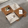 39.4" Square Modern Sintered Stone Coffee Table Walnut Veneer Coffee Table in Gold Frame