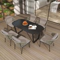 7-Pieces Woven Rattan Outdoor Patio Dining Set with Oval Table and 6 Armchairs