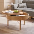 24" Round Rotating Tray Coffee Table with Storage & Metal Legs