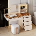 Chanor White Mirrored Makeup Vanity Set with Jewelry Storage & Cabinet & Stool