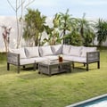 7 Pieces L Shape Patio Outdoor Sectional Sofa Set with Coffee Table in Light Gray for 6