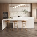2050mm-2680mm Kitchen Islands Extendable Marble Pattern Top White Modern Doors & Drawers
