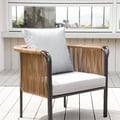 Modern Woven PE Rattan Outdoor Barrel Chair with Back Flared Edge in Brown & Gray