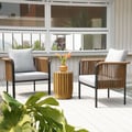 Modern Woven PE Rattan Outdoor Barrel Chair with Back Flared Edge in Brown & Gray