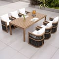 7 Pieces Outdoor Dining Set For 6 with Rectangle Table & Rope Woven Armchair in Natural